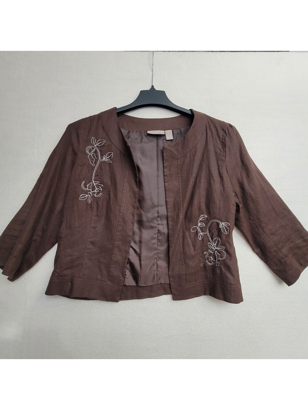 Kim Rogers Petite Brown Linen Embroidered Jacket Size 12P